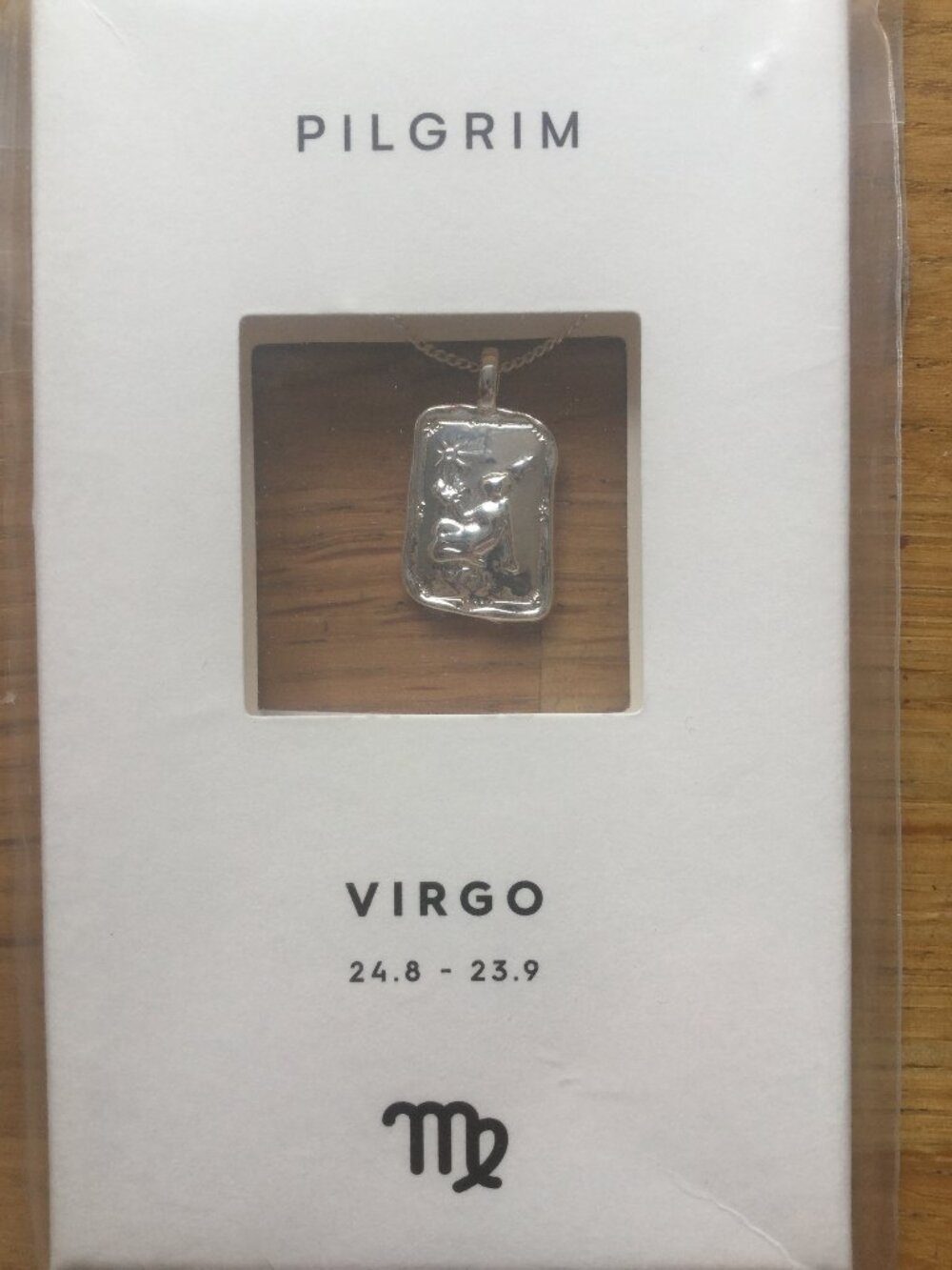 New Virgo necklace 20" chain made of 75% recycled materials  silver color